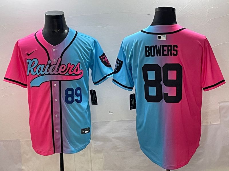 Men 2025 Oakland Raiders 89 Bowers Blue pink Nike Limited NFL Jersey style 002